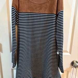 Altar'd State Brown and Navy Striped Midi Dress